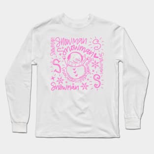 Pink Snowman Word Art Long Sleeve T-Shirt